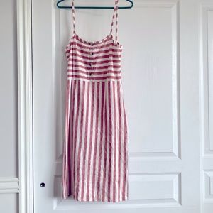 Spaghetti strap red stripe dress knee length.